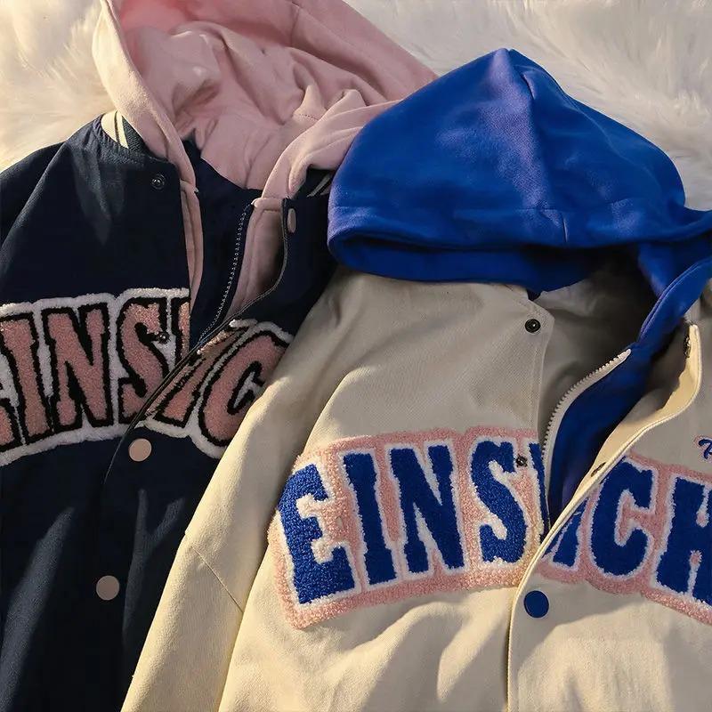 New Trendy Fashion Letter Printing Embroidered Baseball Uniform Female Couple retro Harajuku Loose American Street Jacket Women