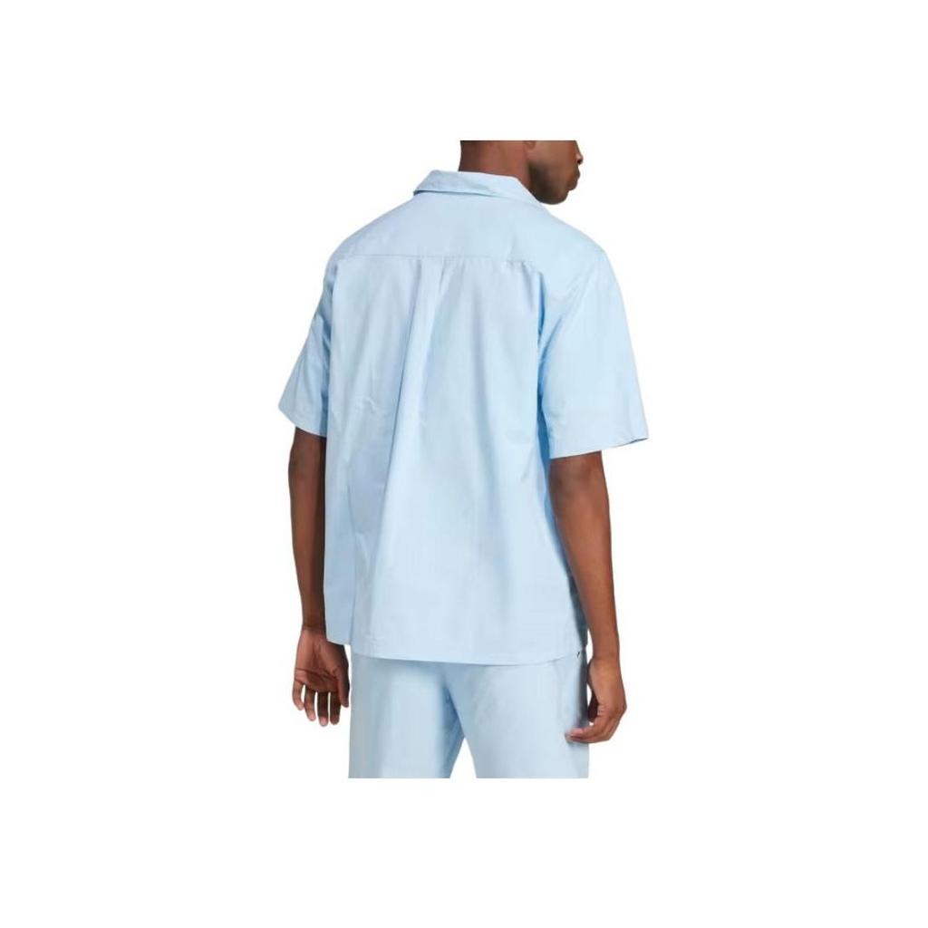 adidas Originals Letter Logo Single-Breasted Short Sleeve Shirt Men Shirts Sky-Blue JD2457
