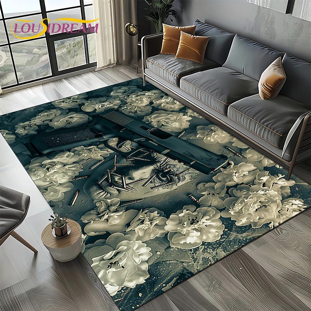 27 Style Retro Guns Pistol Ammunition Bullet Cartridge AK M4 Rug Carpet for Living Room Bedroom Decor,Non-slip for Sofa Doormat