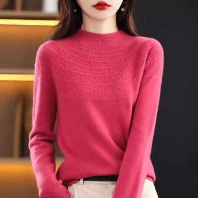 Half High Neck Hollow Half Flower Women's Autumn and Winter Knitwear Loose Sweater