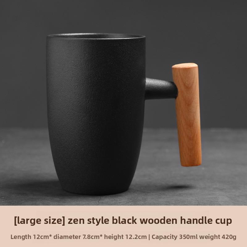 Vintage Ceramic Mug with Wooden Handle Japanese Style Coffee Cup for Couples Home Use