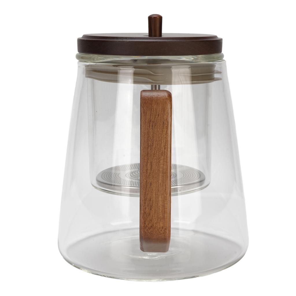 Teekanne mit Sieb Glas 750ml Hitzebeständig Wasserabtrennung Infuser Teekanne mit Holzgriff für Zuhause Büro Stil 2