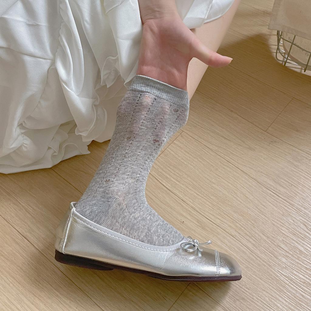 Love Hollow Summer Thin Socks Solid Color College Style Socks Versatile Casual Boneless Socks