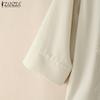 ZANZEA Women Turn Down Collar 3/4 Sleeve Loose Splice Blouse