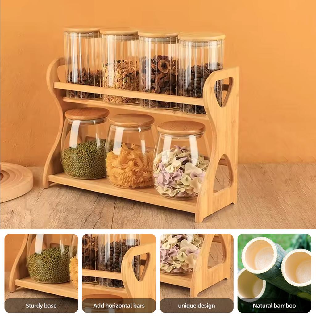 Bamboo Spice Rack for Kitchen Counter - Bathroom Cosmetic Organisation - Multifunctional Home Storage (Seasoning Jars Not Includ