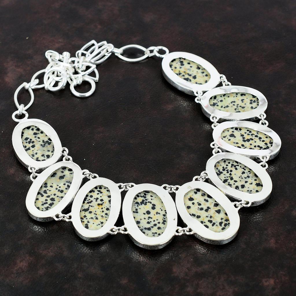 Naszyjnik z jaspisu dalmatyńskiego Delikatna biżuteria z kamieni szlachetnych Naszyjnik ze srebra próby 925 Regulowany naszyjnik z łańcuszkiem Ręcznie robiony naszyjnik boho Prezent dla mamy