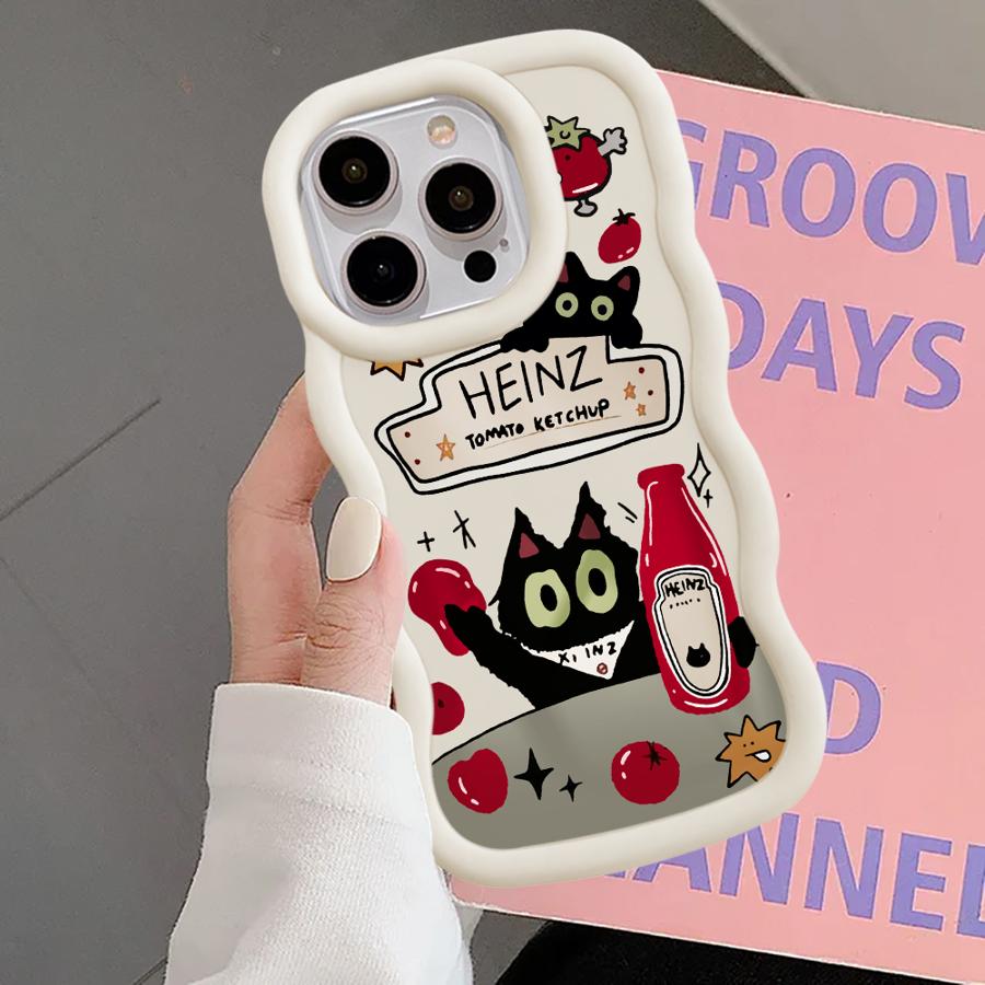 

Soft Phone Cover Case for iPhone 16 Pro Max 13 12 15 Plus 17 Air 14 8 11 XR Tomato Sauce Black Cat iPhone 16 Pro