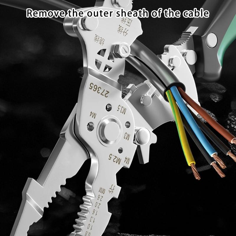 Collapsible Wire Stripping Pliers Multifunction Electrician Tool with Crimping Cutting and Wrench Features Foldable