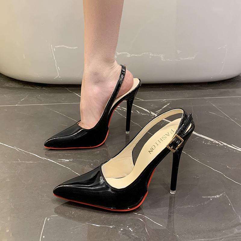 

Модные женские туфли-слингбэки из красной лакированной кожи с острым носком, вырезами и неглубоким вырезом, туфли-лодочки на шпильке, обувь для вечеринки, свадьбы, для невесты, размер 35 чёрный