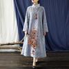 Johnature Women Vintage Knitted Turtleneck Dress Gray Long Sleeve Warm Robes Autumn Thick Female A-Line Dress