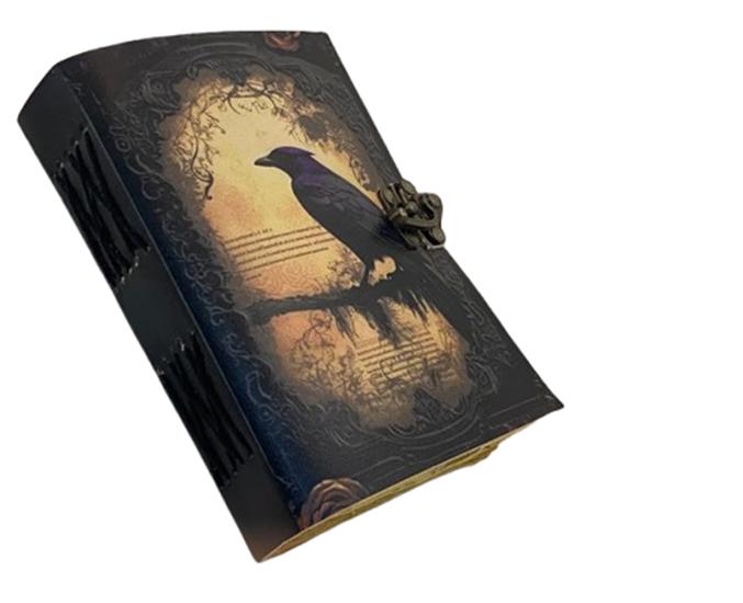 Raven Leather Journal 5×7” | Handmade Deckle-Edge Paper Diary 200 Pages | Gothic Crow Notebook | Vintage Lock Diary