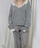 Lonkeu Wool Deep V-Neck Button Pullover Knit (Gray)