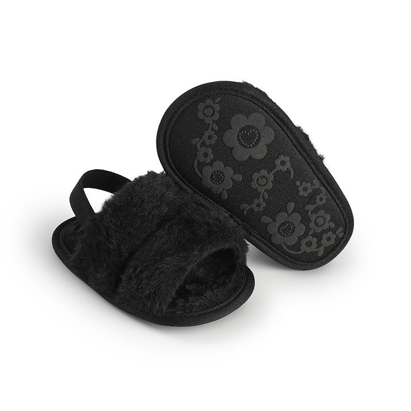 Женские модные плюшевые тапочки с радужным ремешком - Уютный меховой комфорт для дома 13cm чёрный 1090₽