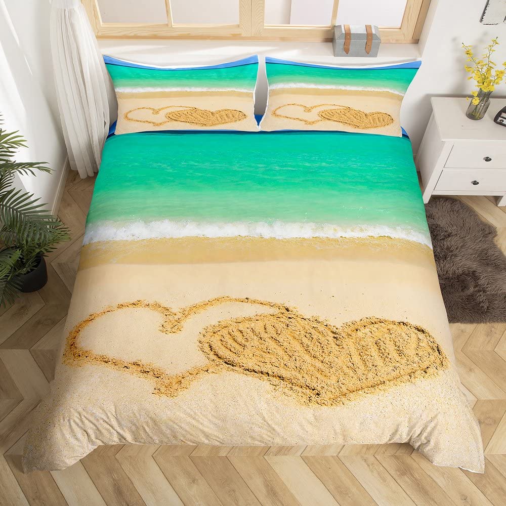 

Летний Пляжный Комплект Пододеяльника Квин Океанический Постельный Комплект Гавайские Пальмы Морская Жизнь Морские Волны Рыбы Принт Комплект Чехла для Одеяла EU single(135x200cm)