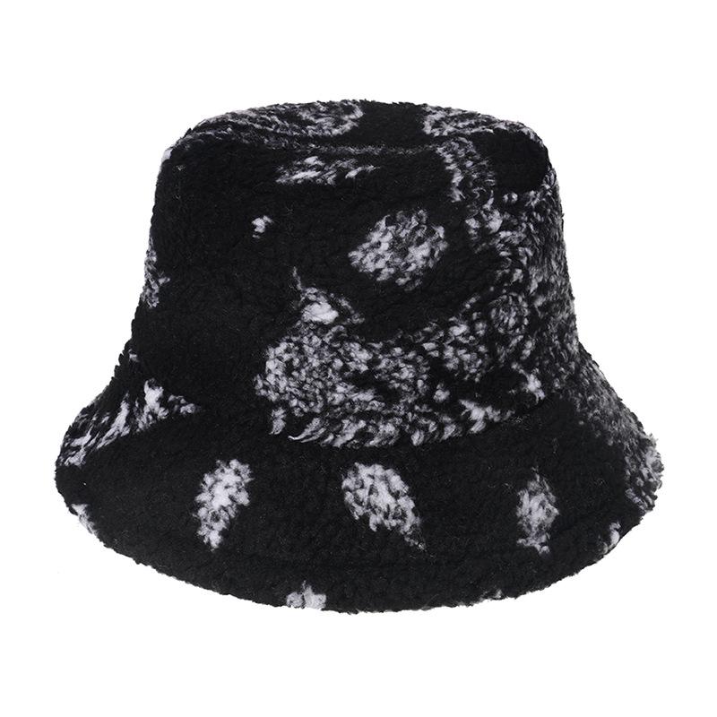 2024 New Fashion Retro Amoeba Cashew Flower Lamb Wool Warm Bucket Hat Men and Women Winter Hat Korean Version