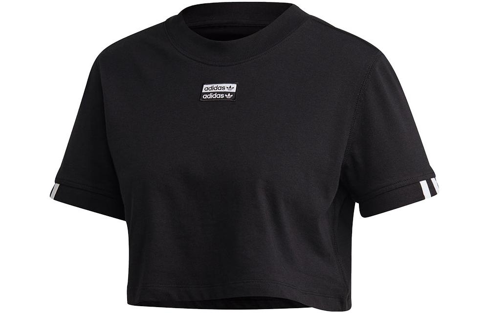 Adidas Originals T Shirts Women s Black Crew Neck Moderate Straight Fit FM2517 XS
