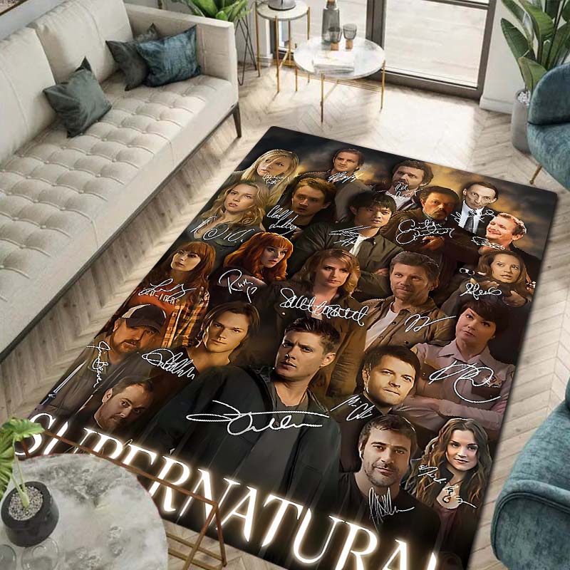 Supernatural TV Show Print Flannel Area Rug Non‑Slip Soft Floor Mat For Sofa Bedroom Game Room Living Room Home Decor Gift