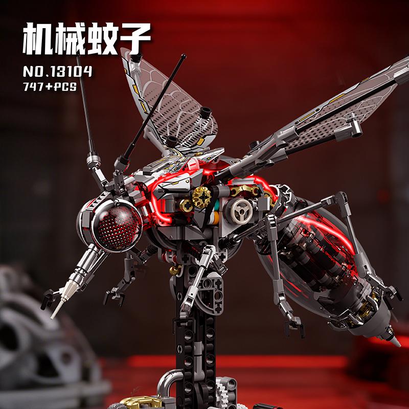 Mechanisches Moskitto Baustein Set mit Lichtern, beweglichen Flügeln und Schwanz, 3D-Tier-Modell Dekoration, Sammlergeschenk für Teenager