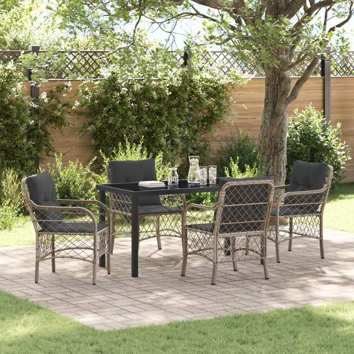VidaXL Ensemble de repas de jardin 5 pièces avec coussins gris clair en poly rattan 3380241