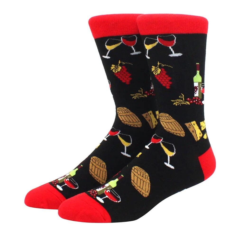 1 Pair Men's Fun Hip Hop Skateboard Beer Happy Art Print Mid Socks, EU38-46