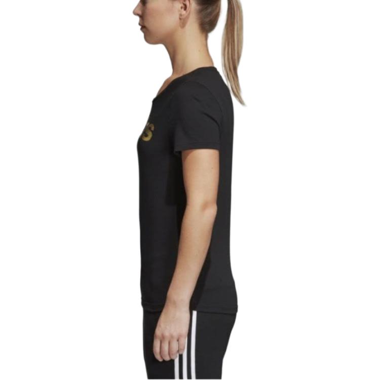 adidas Lifestyle Casual Series Foil Linear Round Neck Comfortable Short Sleeve T-Shirt Women T-Shirt Black CV4566