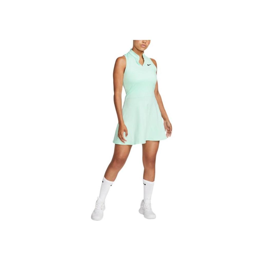 Nike Logo Print V-Neck Design Quick-Dry Eco-Friendly Breathable Tennis Sports Sleeveless Dress Women Dresses Green DD8731-379