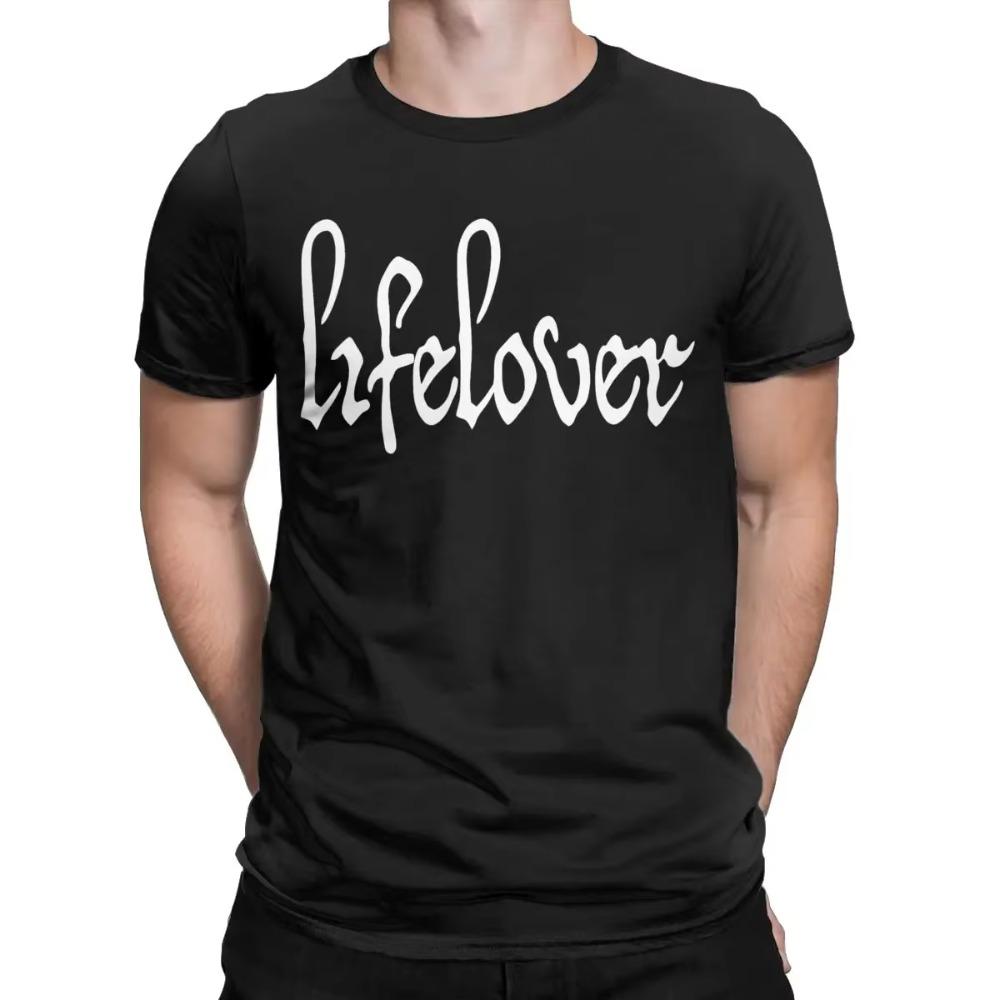 Men's T-Shirt Lifelover White Solid Logo Fun Pure Cotton Tee Shirt Short Sleeve T Shirt Crew Neck Tops 6XL