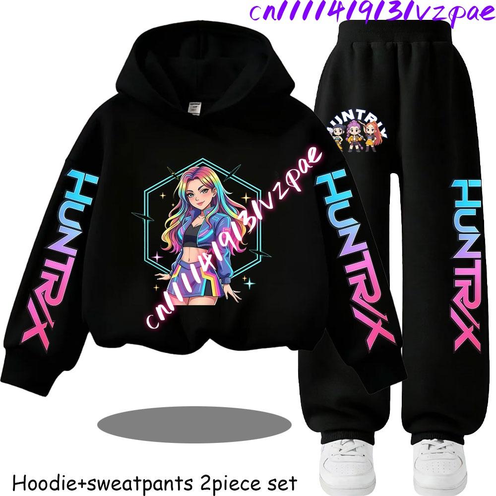 TZWY2026 Autumn KP Op Girls Print Clothing Children Hoodie 2pcs Set Pants Suit Kids Tracksuit Splice Sport Tracksuits