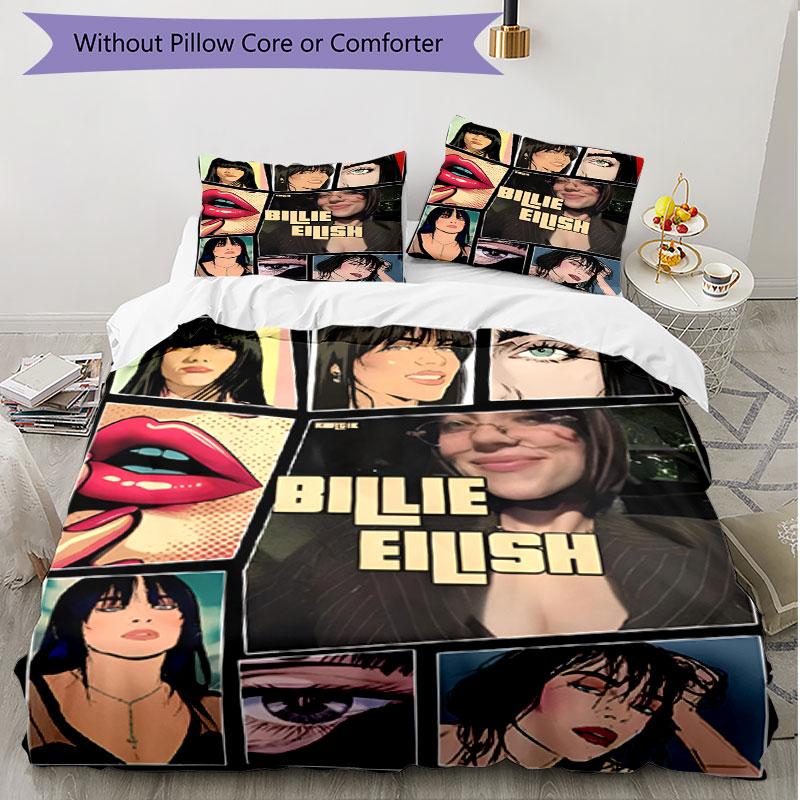 3pcs Duvet Cover Set (1*Duvet Cover + 2*Pillowcase, Without Core), Billie Eilish Print Soft All‑Season Bedding Set, Home Bedroom Decor Gift
