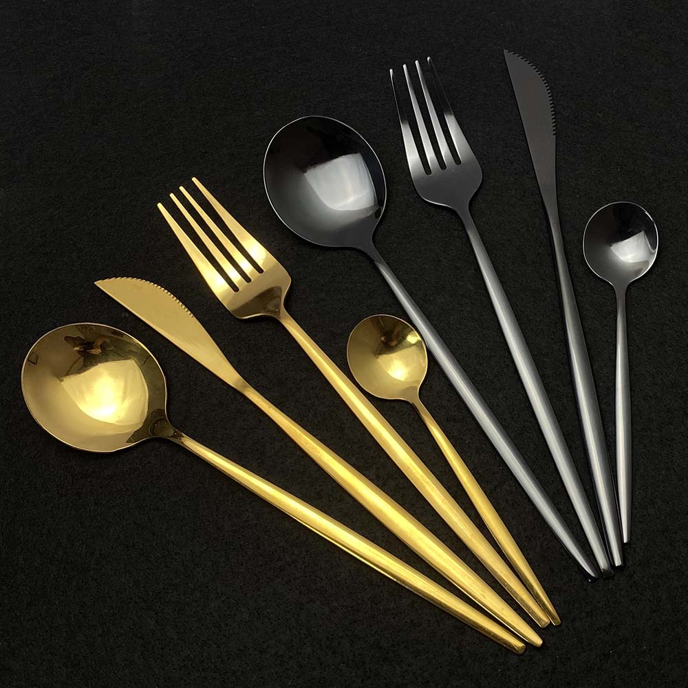 24Pcs White Gold Cutlery Set Kitchen Tableware Set Stainless Steel Dinnerware Set Knife Fork Spoon Dinner Set Dishwasher Safe