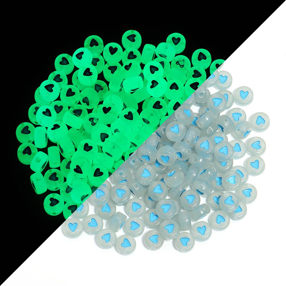 

100pcs/lot Acrylic Luminous Beads Love Heart Flat Round Loose Spacer Beads For Jewelry Making DIY Necklace Bracelets Accessories 7mm светло-синий