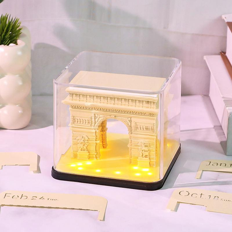 Time Piece Calendar 2026 Desk Calendar With Led Light 3D Tear-Away Calendar Paper Carving Art Memo Pad Notepad Gift Christmas
