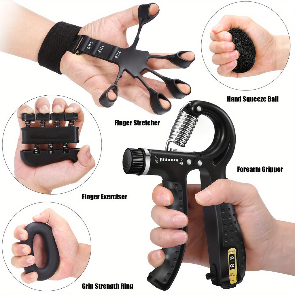 5PCS Grip Strength Trainer Kit Adjustable Hand Grip Strengthener For Muscle Building Injury Recover Hand Rehabilitation Training