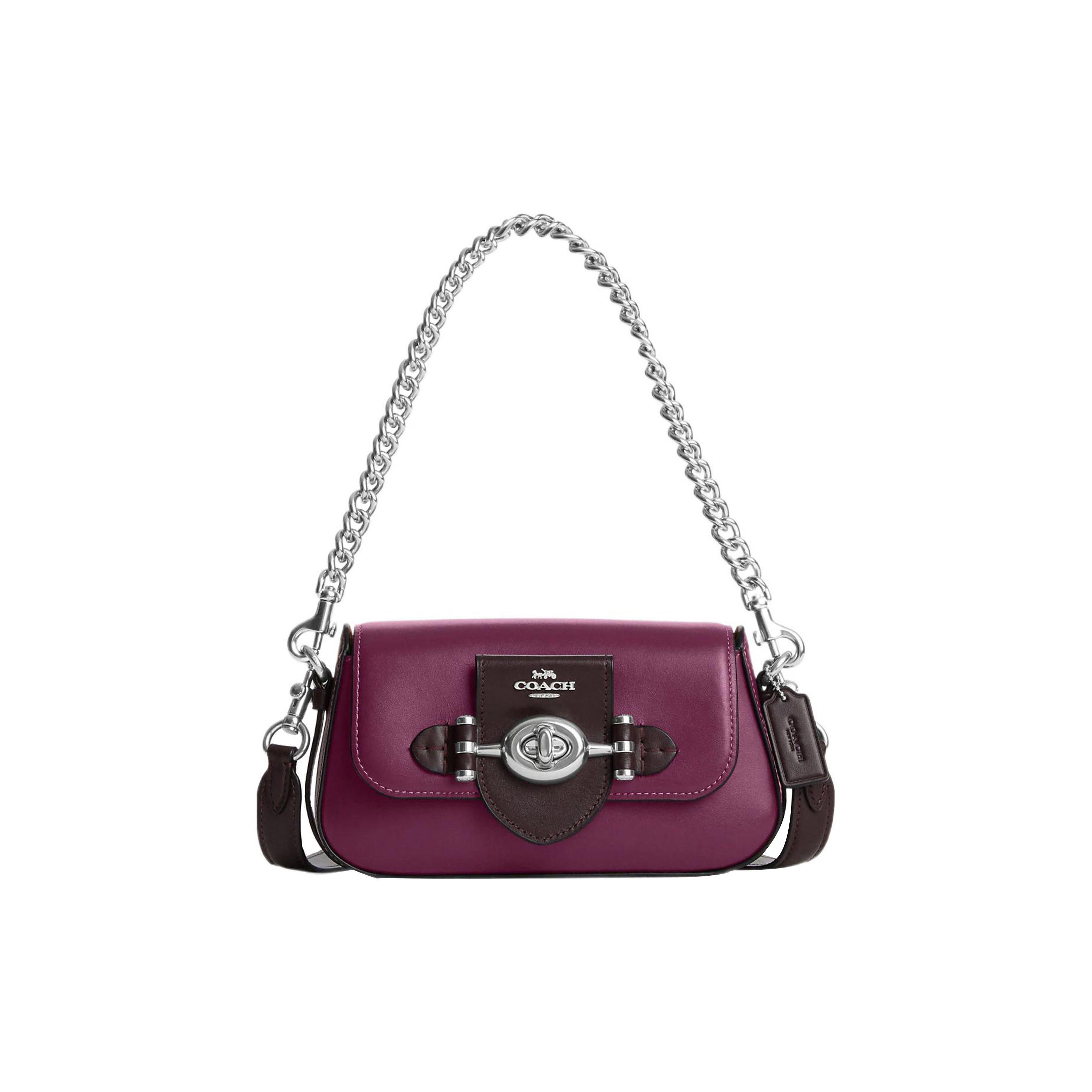 

Coach Brie Shoulder Bag 22 Minimalist Logo Turn-Lock Closure Flap Women Shoulder Bag Deep-Berry CM059-SVUPC Basic Set (Bag+Dust Bag)