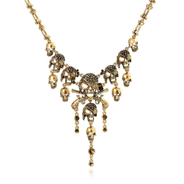 Halloween Pirate Skull Necklace Skeleton Pendant Bones Chain Choker Jewelry Gift