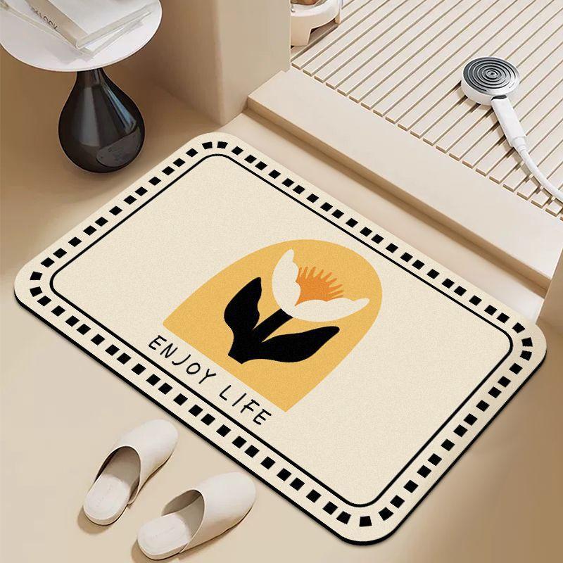 Moderne schlichte Blumen-Kieselgur-Bodenmatte, Wasserabsorbierende schnelltrocknende Bodenmatte für das Badezimmer, Rutschfeste, schmutzabweisende und verschleißfeste Fußmatte für das Badezimmer