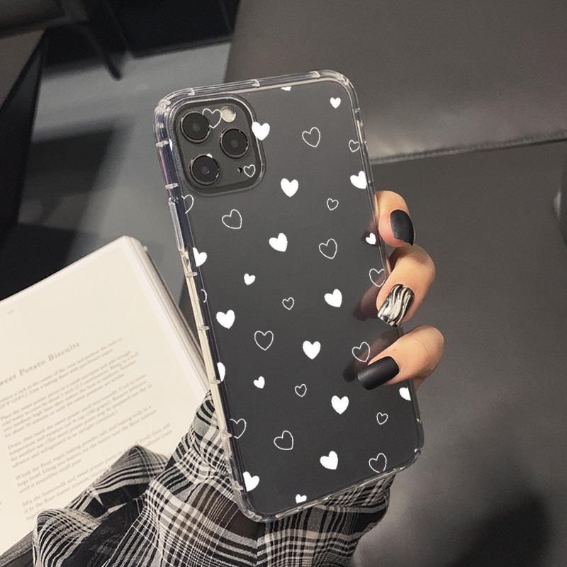 Cute Black White Love Heart Shockproof Phone Case For iPhone 16 14 15 13 Pro Max 12Mini 11 XR XS 7 8Plus Clear Soft Cover Fundas
