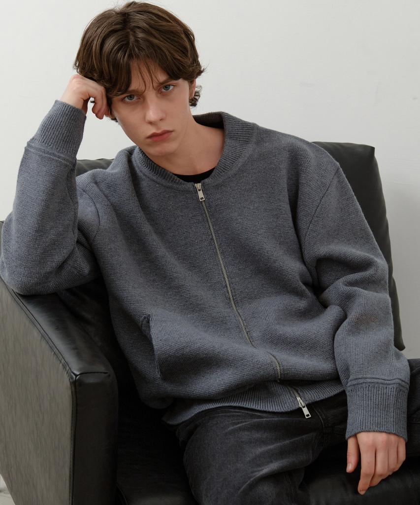 Wednesday Oasis Varsity Wool Blend Two-Way Knit Zip-Up_Charcoal(Wc25-Kn42)