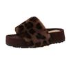Retro one-word fluffy slippers for women's wear, new fashionable and versatile with skirts, comfortable leopard print slippers