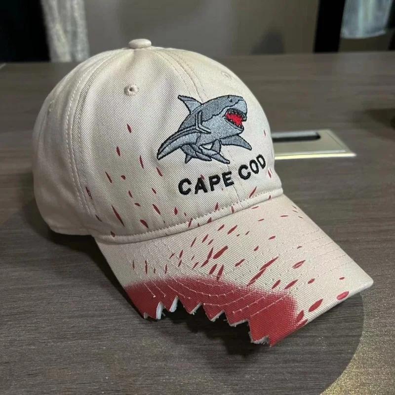 

1pc Unisex Shark Embroidered Baseball Cap - Funky Style Black with Pink Accents, All-Season Comfort, Durable High-Quality Fabric белый
