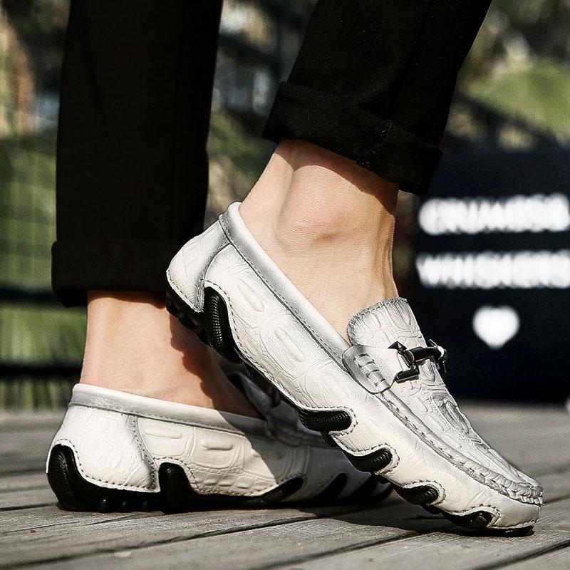 FashionCrocodile Pattern Genuine Leather Shoes Men Slip-on Casual Loafers Mens Business Shoes Luxury Brand Office Formal Dress Footwear