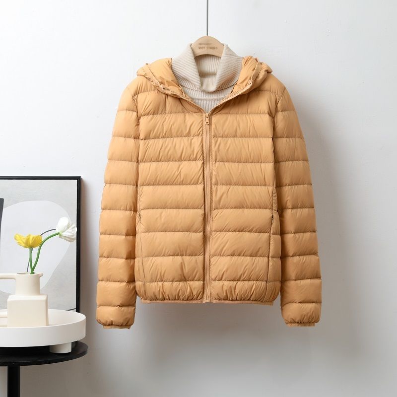Winter Lightweight Down Jacket Women's Short Hooded Lightweight Thin White Duck Down Plus Size Jacket