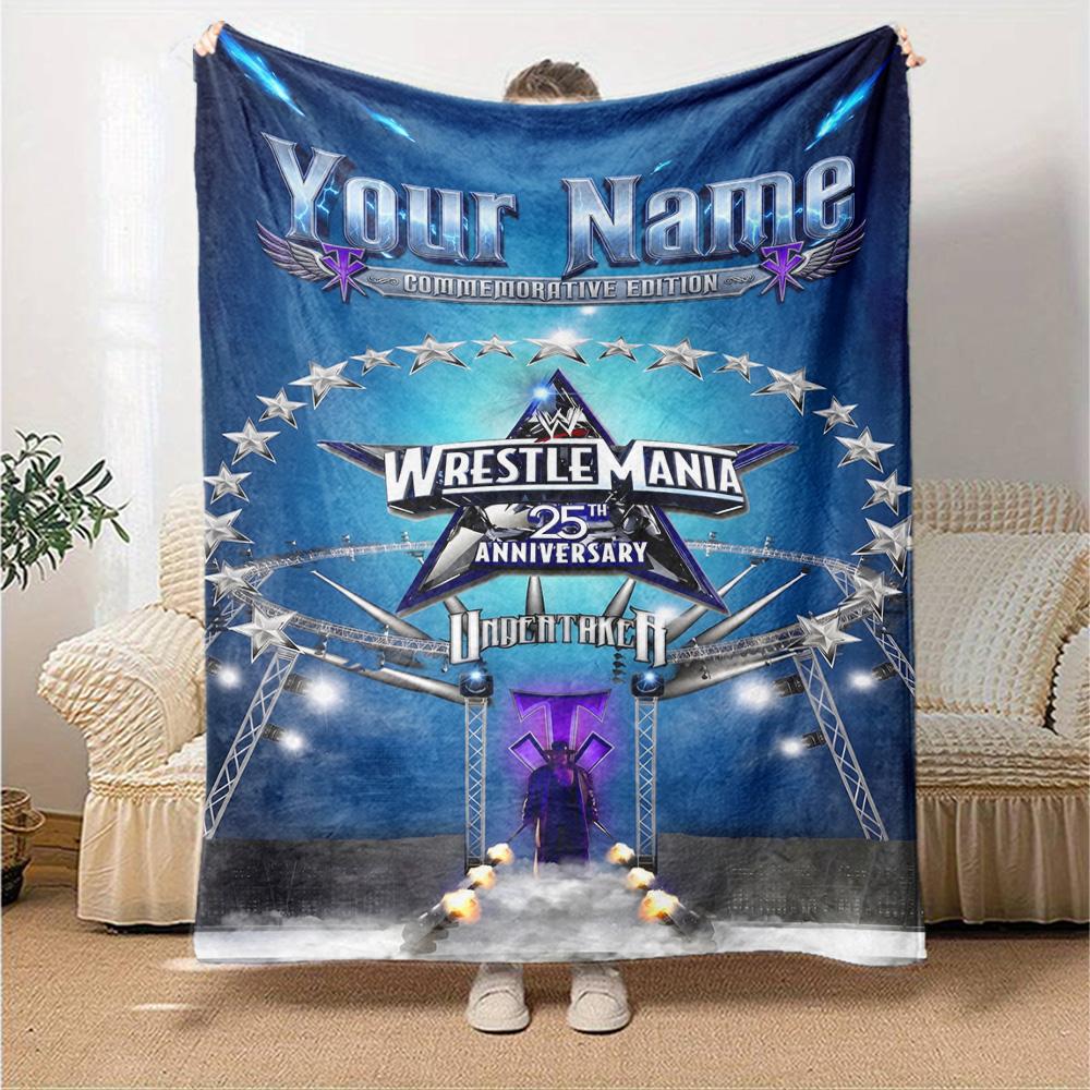 Wrestlemania Customize Text Blanket Lightweight Personalized Blanket Durable Comfort Versatile for Seaside Picnics Sofa Livingroom All-Season Use