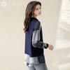 Layered Chiffon Blouse with Paisley Puff Long and Contrasting Navy Blue J-Scott Women's Print, Sleeves, Sleeves, Fabrics, (JS33-NV-2XL)