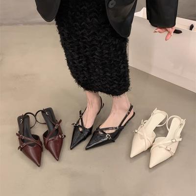 Ψηλοτάκουνα Νέα Στυλ Παπουτσιών Ρετρό Μυτερή Μύτη Λεπτά Τακούνια Δέσιμο στα Δάχτυλα Μονόπατα και Σανδάλια