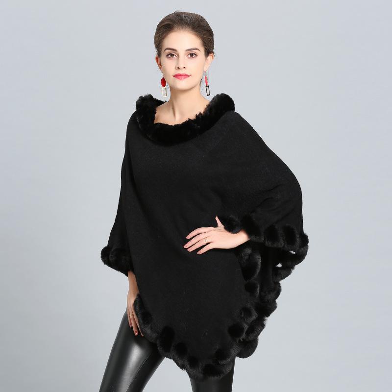 9 Colors Fashion Women Warm Winter Jacquard Weave Poncho Cloak Faux Cashmere O Neck Cape String Fur Triangle Knitted Streetwear
