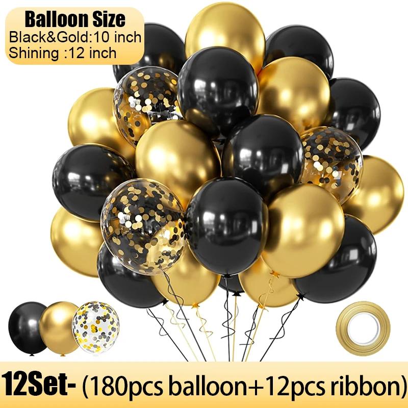 180/15x Romantic Black Gold Shining Sequin Balloons Latex Inflatable Balloon for Birthday Wedding Christmas Party Decor Supplies