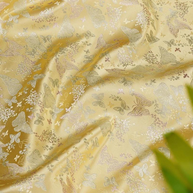 100x148cm Chinese Style Iris Brocade Jacquard Fabric Silky Luster Imitation Silk Clothing Fabric DIY Coat Vest