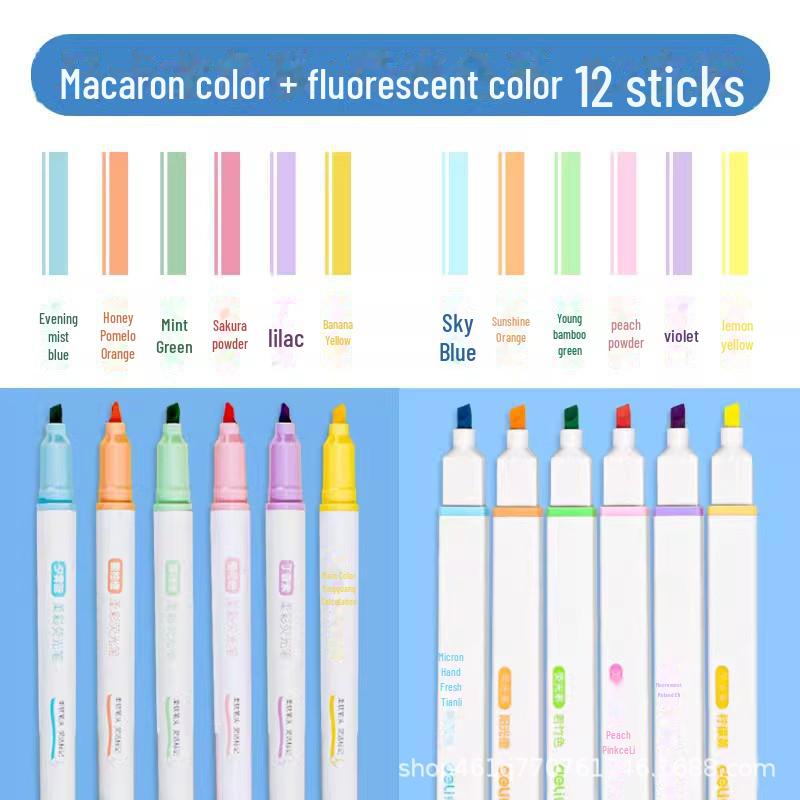 Deli Eye Protection Fluorescent Marker Pen, Macaron Morandi Colors, Soft Tip