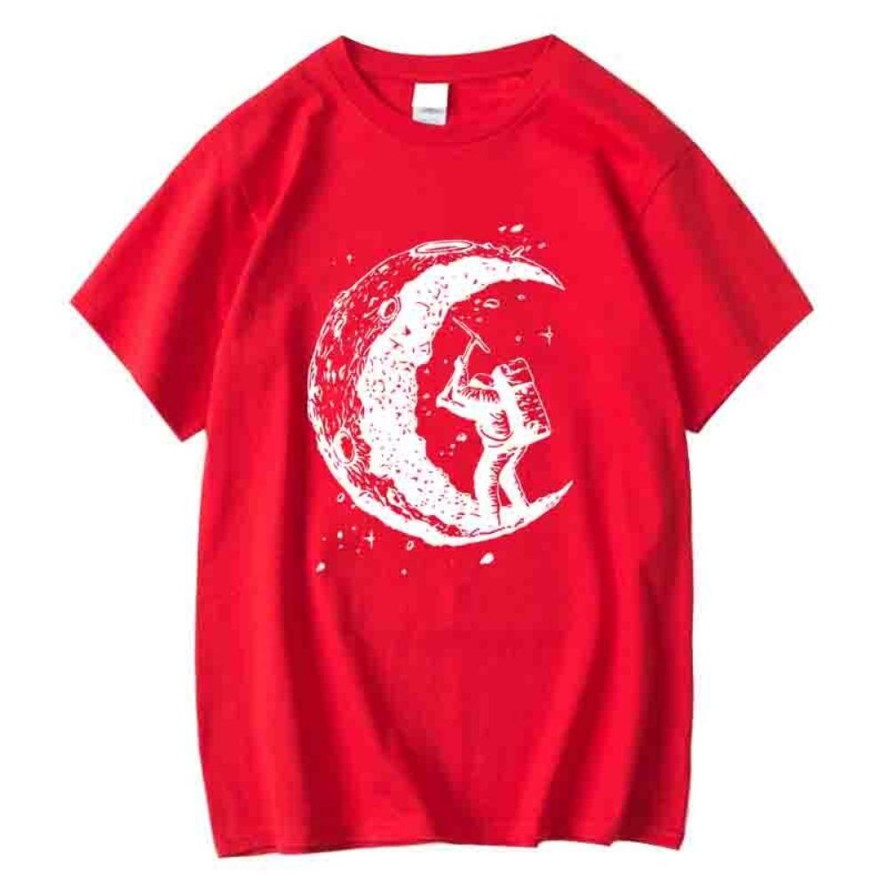 Men's High Quality 100% Cotton Moon Print Casual Summer Cool Short Sleeve Men Tshirt Loose t-shirt Male Tee Shirts Male Tee Tops